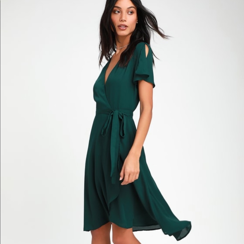 Lulus Rise to the Occasion Emerald Green MIDI Wrap Dress